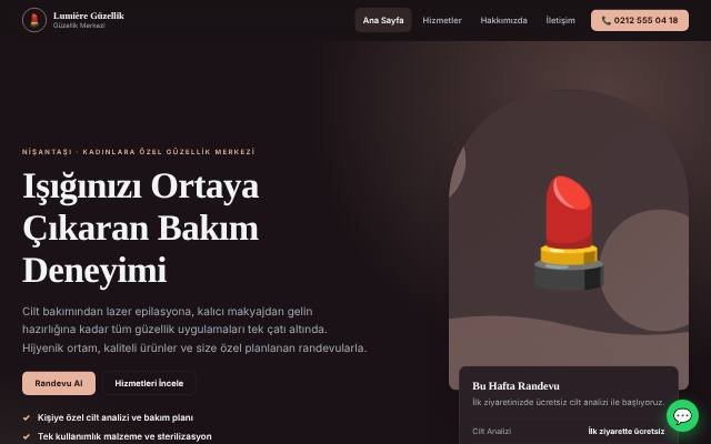 Güzellik Merkezi web sitesi şablonu: Prestij tasarımı