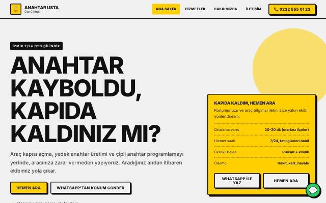 Oto Çilingir web sitesi şablonu: Bold tasarımı