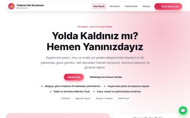 Oto Kurtarma web sitesi şablonu: Modern tasarımı